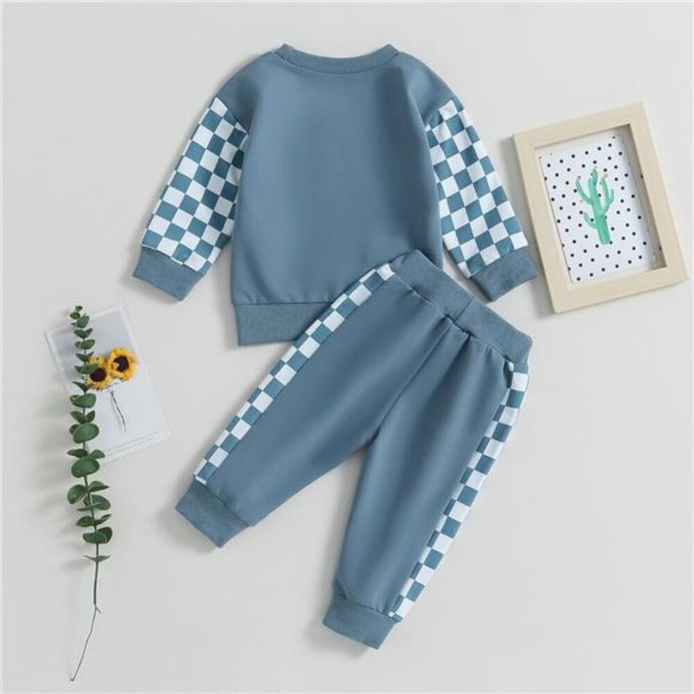Fall Toddler Baby Boy Clothes 2Pcs Color Block Crewneck Sweatshirt‎ and Pants - Picture 2 of 7